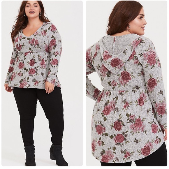 torrid Tops - Torrid Super Soft Plush Floral Babydoll Hoodie